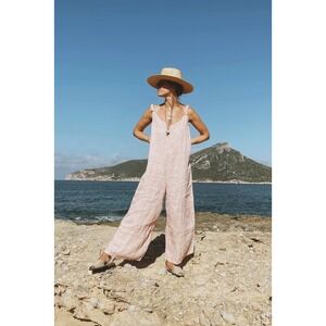 Beachwood The Linen Jumpsuit Tan Made in Italy One Size Wide Leg V-Neck OS